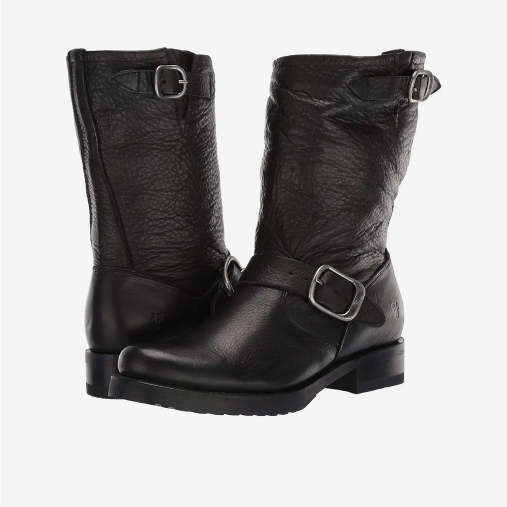 Frye Black Leather Veronica short combat boots size 8.5